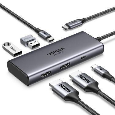 UGREEN USB-C 6 IN 1 MULTIPORT ADAPTER [ 2 USB A - TPE C - 2 HDMI - TYPE C PD ]